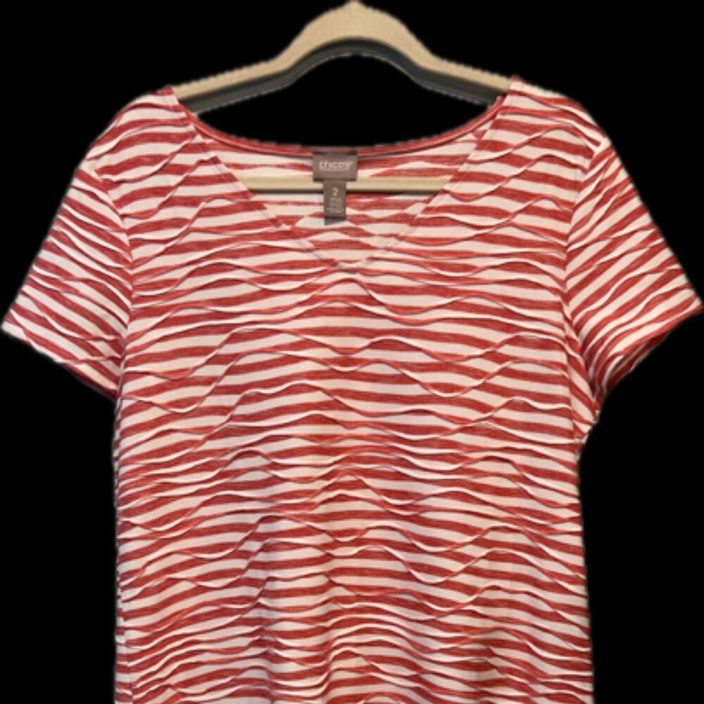 Chicos Women’s Red & White Striped T-Shirt Dress, Short Sleeve